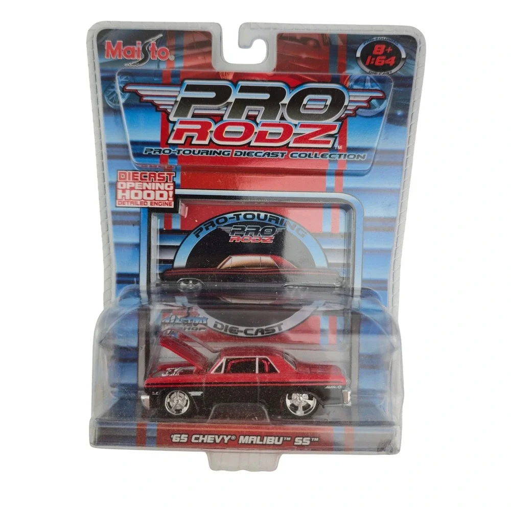 Vitg Maisto Pro Rodz 65 Chevy Malibu SS 1:64 Red Black Diecast Car Opening Hood